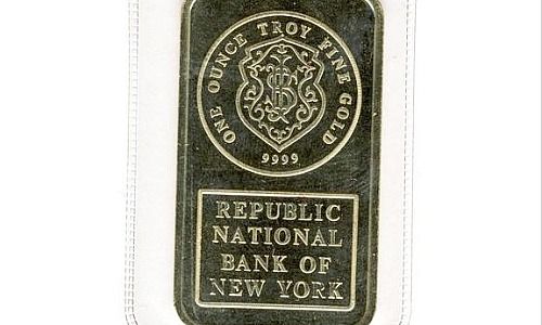 Goldbarren mit Prägung der Republic National Bank of New York