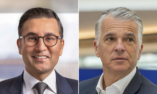Iqbal Khan und Sergio Ermotti (von links), UBS (Bild: Montage finews.ch / UBS, Keystone)