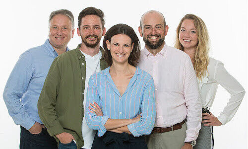 Calingo-Team mit CEO und Mitgründerin Anina Lutz in der Mitte 