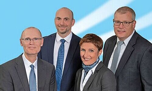 Geschäftsleitung: Marcel Melliger, Patrick Scherer, Natalie Sigg und Ivo Peyer (von links, Bild: Clientis)