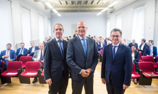 Marcel Rohner, Presidente Swissbanking, Alberto Petruzzella, Presidente ABT e Christian Vitta, Direttore DFE, (da sinistra, © Ti-Press / Alessandro Crinari) 