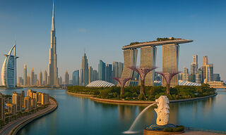 Dubai und Singapur (von links, Bild: KI-Montage)